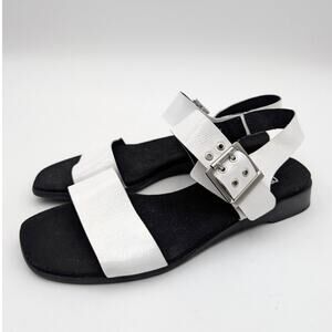 Munro Meena Slide Sandals Hook & Loop Women's White/Black Size US9.5M EU40